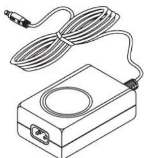 Line drawing of a device with a coiled cable and two ports (no text or symbols)