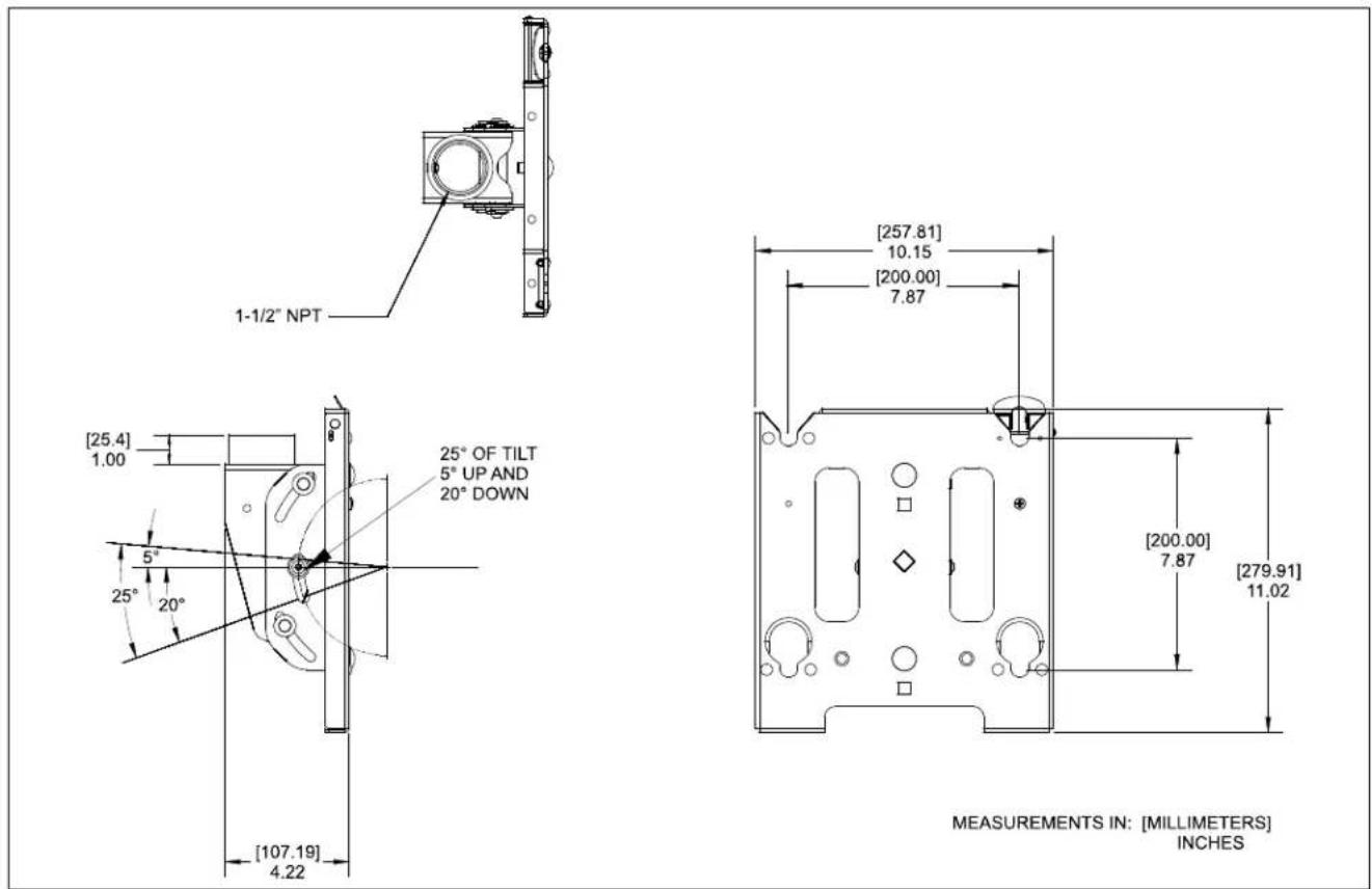 1-1/2" NPT [25.4] 1.00 25° OF TILT 5° UP AND 20° DOWN [107.19] 4.22 [257.81] 10.15 [200.00] 7.87 [200.00] 7.87 [279.91] 11.02 MEASUREMENTS IN: [MILLIMETERS] INCHES