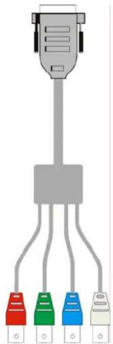 Diagram of a 3-pin VGA connector with four colored pins (red, green, blue, beige) connected to the top terminal (no text or symbols)
