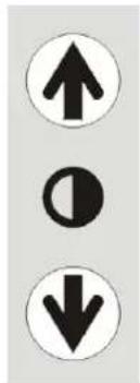 Three directional arrows: up, down, and left, arranged vertically (no text or symbols)