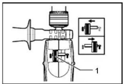 Technical diagram of a mechanical device with labeled parts and directional arrows indicating movement or assembly.