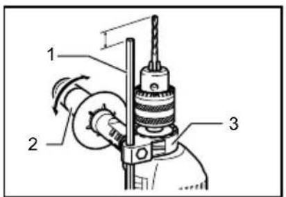 Technical diagram of a mechanical device with numbered components and directional arrows indicating motion or assembly.
