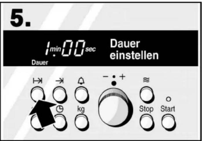 5. 1 min 00 sec Dauer Dauer einstellen kg - : + ≈ Stop Start