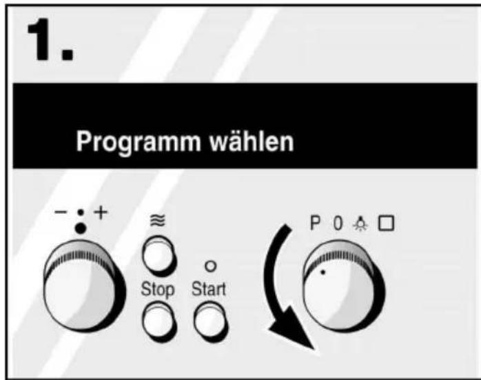 1. Programm wählen - + ≈ Stop Start P 0 ▲ □