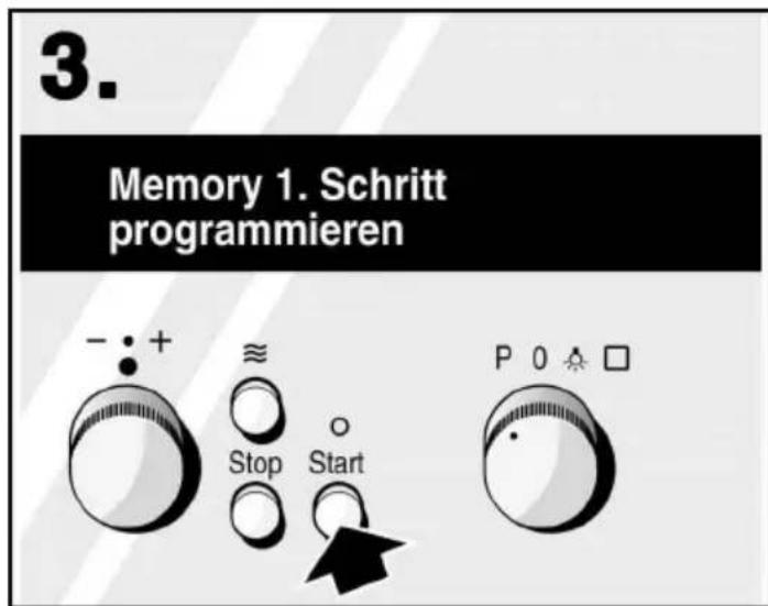 3. Memory 1. Schritt programmieren - : + ≈ Stop Start P 0 ▲ □