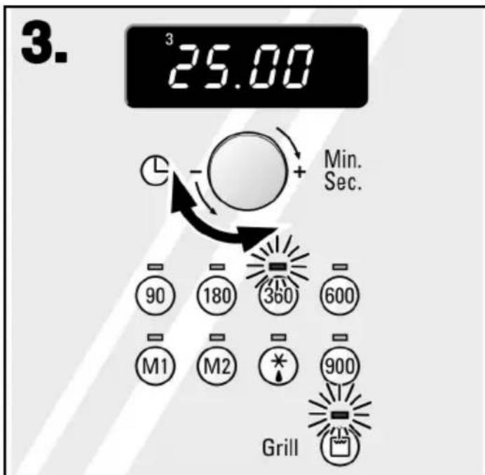 3. 25.00 Min. Sec. 90 180 360 600 M1 M2 * 900 Grill