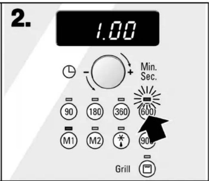 2. 1.00 Min. Sec. 90 180 360 (600) M1 M2 * 900 Grill