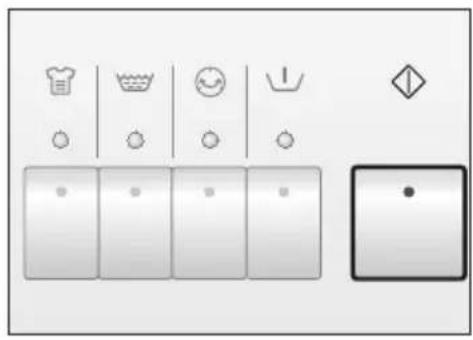 Electrical switch panel with icons for washing machine, power cord, smiley face, and switch symbol