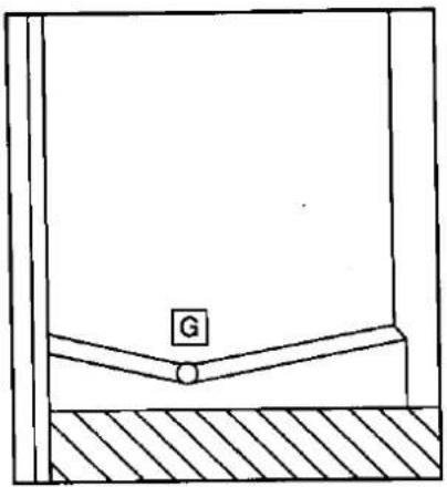 Simple line drawing of a container with a vise and a labeled point G, no text or symbols present.