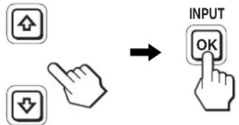 graph LR A["Input"] --> B["OK"] C["Hand icon"] --> D["Arrow"] E["Hand icon"] --> F["Arrow"]