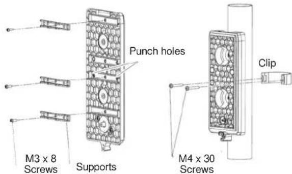 Punch holes M3 x 8 Screws Supports Clip M4 x 30 Screws