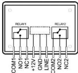 RELAY1 COM1 NO1 NC1 +12V GND LINE COM2 NO2 NC2 RELAY2