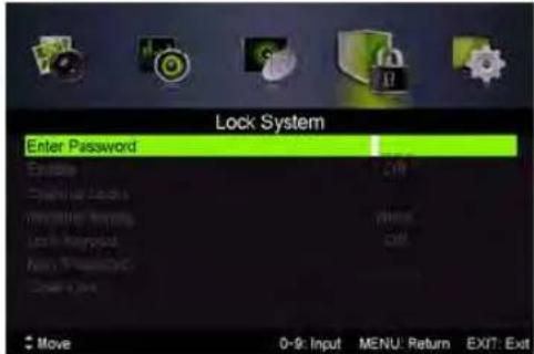 Lock System Enter Password Enable Catal Optional Locks Normaling Suping Lock Required Free Password Lower Lock Move 0-9: Input MENU: Return EXIT: Exit