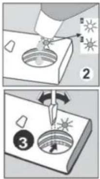 Diagram illustrating a procedure for using a sunlight to adjust a device, labeled with steps 2 and 3.