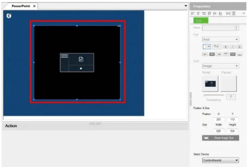 PowerPoint Properties Web Name: Foot Arial 10 pt Image Named Pooled Transparency Position & Size Position X Y 223 112 Size Width Height 625 534 Reset Image Size Select Device ControlAssist Action