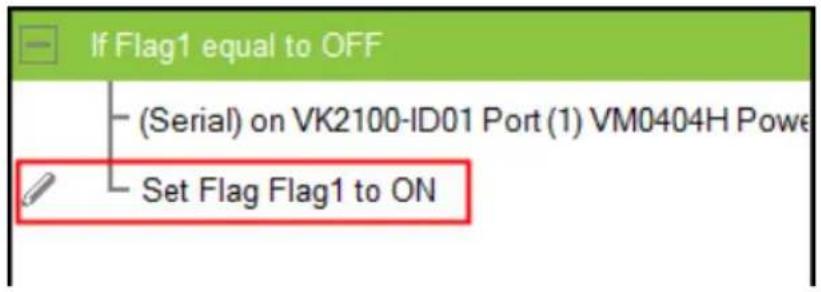 If Flag1 equal to OFF (Serial) on VK2100-ID01 Port (1) VM0404H Powe Set Flag Flag1 to ON