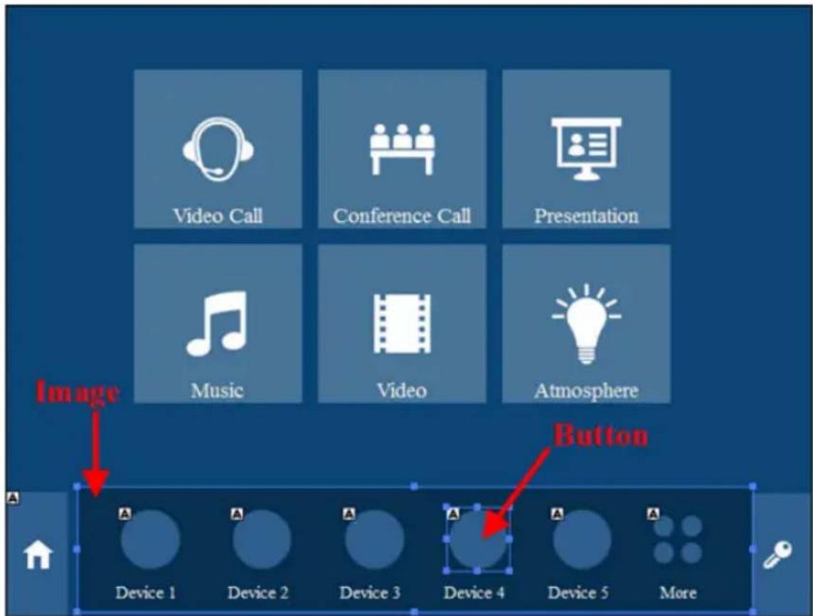 Video Call Conference Call Presentation Music Video Atmosphere Image Button Device 1 Device 2 Device 3 Device 4 Device 5 More