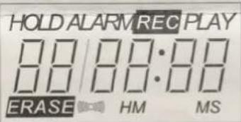 HOLD ALARM REC PLAY 00/00:00 ERASE HM MS