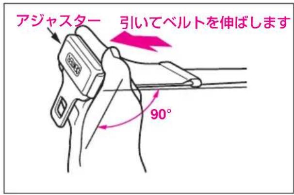 アジャスター 引いてベルトを伸ばします 90°