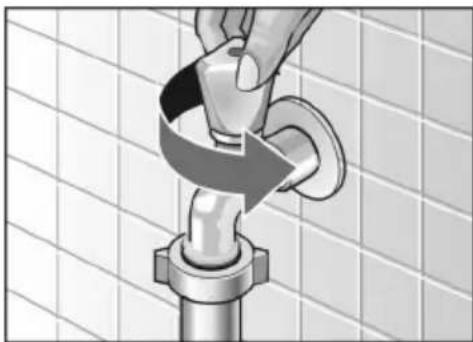 Illustratsioon käest, mis keerab ventiili toruliitmikku plaaditud seinal (ilma teksti või sümboliteta)