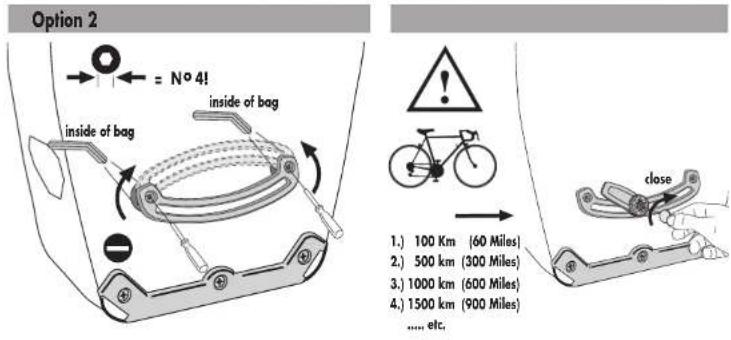 Option 2 = N° 4! inside of bag inside of bag 1) 100 Km (60 Miles) 2) 500 km (300 Miles) 3) 1000 km (600 Miles) 4) 1500 km (900 Miles) ...... etc. close