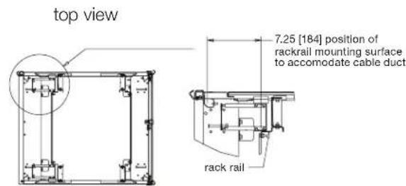 top view 7.25 [184] position of rackrail mounting surface to accommodate cable duct rack rail