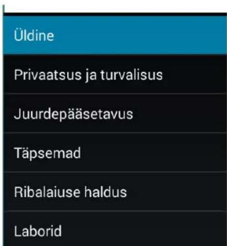 Üldine Privaatsus ja turvalisus Juurdepääsetavus Täpsemad Ribalaiuse haldus Laborid