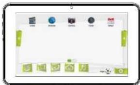 Screenshot of a tablet device interface with icons for home, computer, and app categories