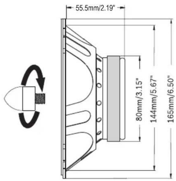 55.5mm/2.19" 80mm/3.15" 144mm/5.67" 165mm/6.50"
