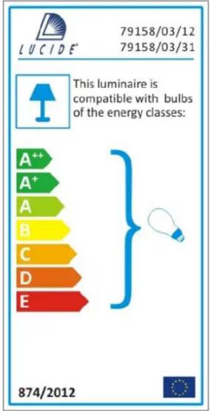 LUCIDE® 79158/03/12 79158/03/31 This luminaire is compatible with bulbs of the energy classes: A++ A+ A B C D E 874/2012