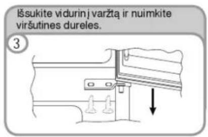 Išsukite vidurin j varžtą ir nuimkite viršutines dureles. ③