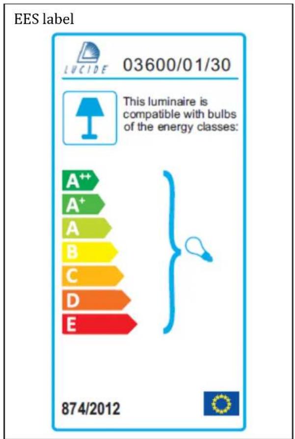 EES label LUCIDE 03600/01/30 This luminaire is compatible with bulbs of the energy classes: A++ A+ A B C D E 874/2012