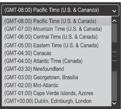 (GMT-08:00) Pacific Time (U.S. & Canada) (GMT-08:00) Pacific Time (U.S. & Canada) (GMT-07:00) Mountain Time (U.S. & Canada) (GMT-06:00) Central Time (U.S. & Canada) (GMT-05:00) Eastern Time (U.S. & Canada) (GMT-04:30) Caracas (GMT-04:00) Atlantic Time (Canada) (GMT-03:30) Newfoundland (GMT-03:00) Ge…