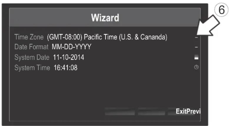 Wizard Time Zone (GMT-08:00) Pacific Time (U.S. & Canada) Date Format MM-DD-YYYY System Date 11-10-2014 System Time 16:41:08 ExitPrev