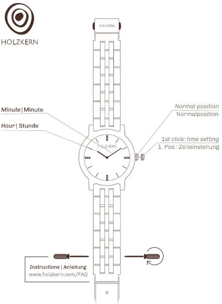 HOLZKERN Minute | Minute Hour | Stunde HOLZKERN Normal position Normalposition 1st click: time setting 1. Pos.: Zeiteinstellung Instructions | Anleitung www.holzkern.com/FAQ