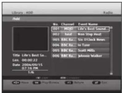 Library: MDD Add No. Channel Event Name 001 MDD Life's Best Sound... 002 Heat Non Stop Host 003 RBC Ra. Sir O'Clock News 004 RBC Ra. In Tune 005 RBC Ra. Scott Mills 006 RBC Ra. Monroe Walker Title: Life's Best Se... Len: 00:00:22 Date: 2004/09/15 07:16 PM 1.76