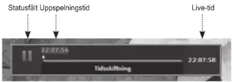 Statusfält Uppspelningstid Live-tid 22:07:54 22:07:58 Tidsskiftning