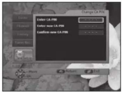 Change CA PIN Enter CA PIN Enter new CA PIN Custom new CA PIN