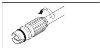 Diagram of a mechanical component with a curved arrow indicating rotation (no text or symbols)