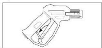 Line drawing of a handheld electric shaver with handle and trigger mechanism (no text or symbols)