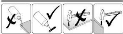 Illustration showing four-step cleaning or inspection procedure steps with checkmarks and X marks indicating removal or rejection.