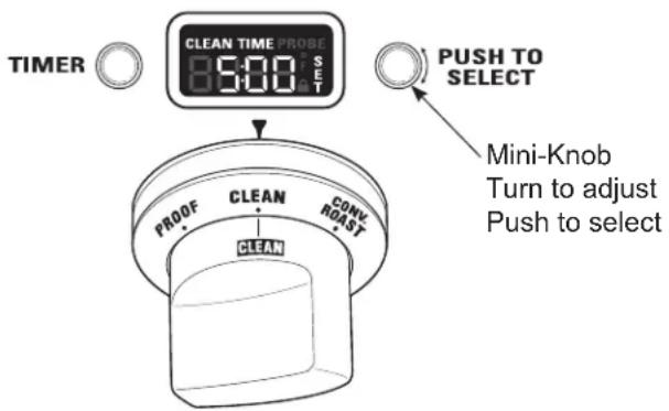 TIMER CLEAN TIME PROBE 8:00 SET PUSH TO SELECT PROOF CLEAN CONV. ROAST CLEAN Mini-Knob Turn to adjust Push to select