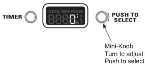 TIMER CLEAN TIME PROBE 0:00:01:5 PUSH TO SELECT Mini-Knob Turn to adjust Push to select