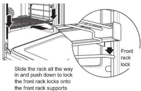 Slide the rack all the way in and push down to lock the front rack locks onto the front rack supports Front rack lock
