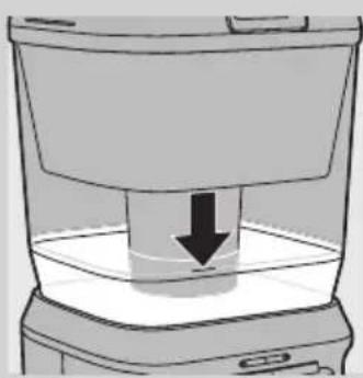 Simple line drawing of a container with a downward arrow indicating a process.
