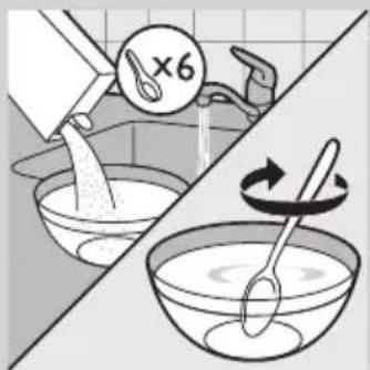 Illustration showing a kitchen scene with a bowl being mixed, and a spoon lifting a spoon (no text or symbols)