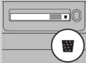 Diagram of a washing machine with a circular icon showing a bin.