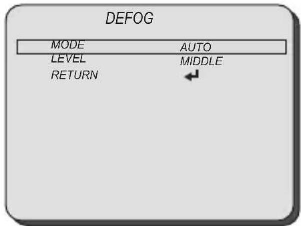 DEFOG MODE AUTO LEVEL MIDDLE RETURN ←