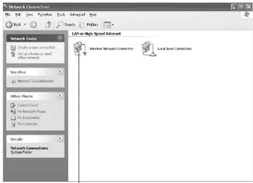 Network Connections File Edit View Favorites Tools Advanced Help Back Search Folders Network Tasks Create a new connection Setup a phone or small office network See Also Network Troubleshooter Other Places Control Panel My Network Places My Documents My Computer Details Network Connections System Folder LAN or High-Speed Internet Wireless Network Connection Local Area Connection