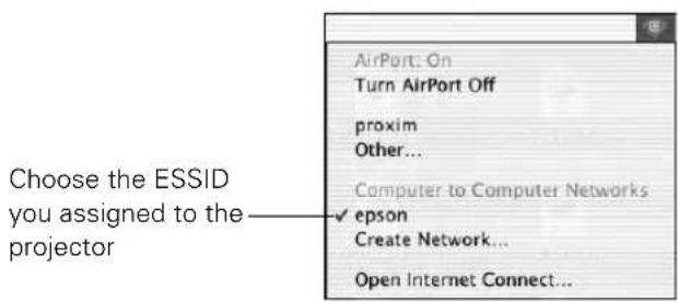 Choose the ESSID you assigned to the projector